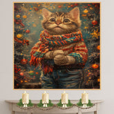 Christmas Kitten in Colorful Scarf and Mittens Adorable Holiday Cat Painting Festive Winter Scene for Cozy Home Office Seasonal Decoration or Gift on Ready to Hang 1.5" Thick Canvas Wrap, Floating Framed Canvas, Flat Rolled Canvas